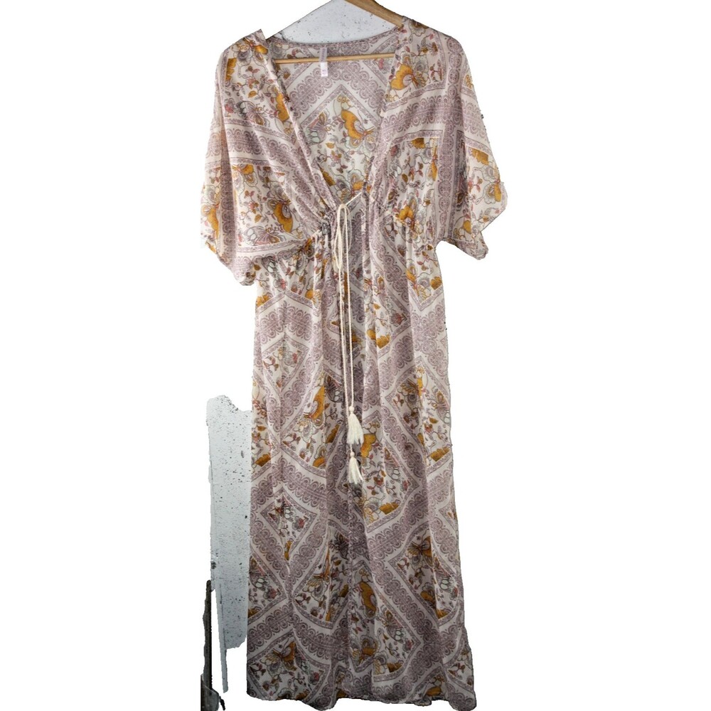 Xhilaration Kimono Duster Women's sz M/L Pink Butterfly Sheer Boho Festival